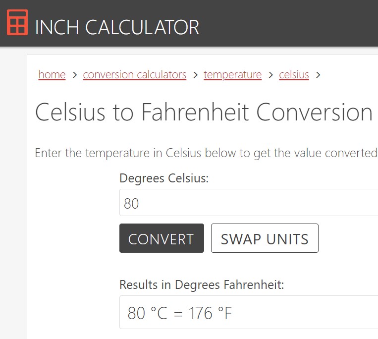 inchcalculator 80c to f