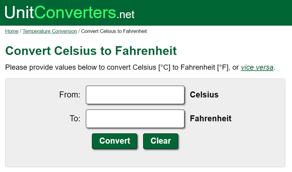 unitconverters Convert Celsius to Fahrenheit